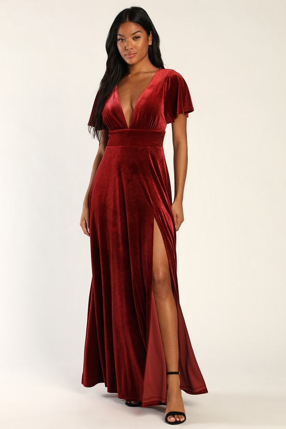 red velvet long sleeve dress